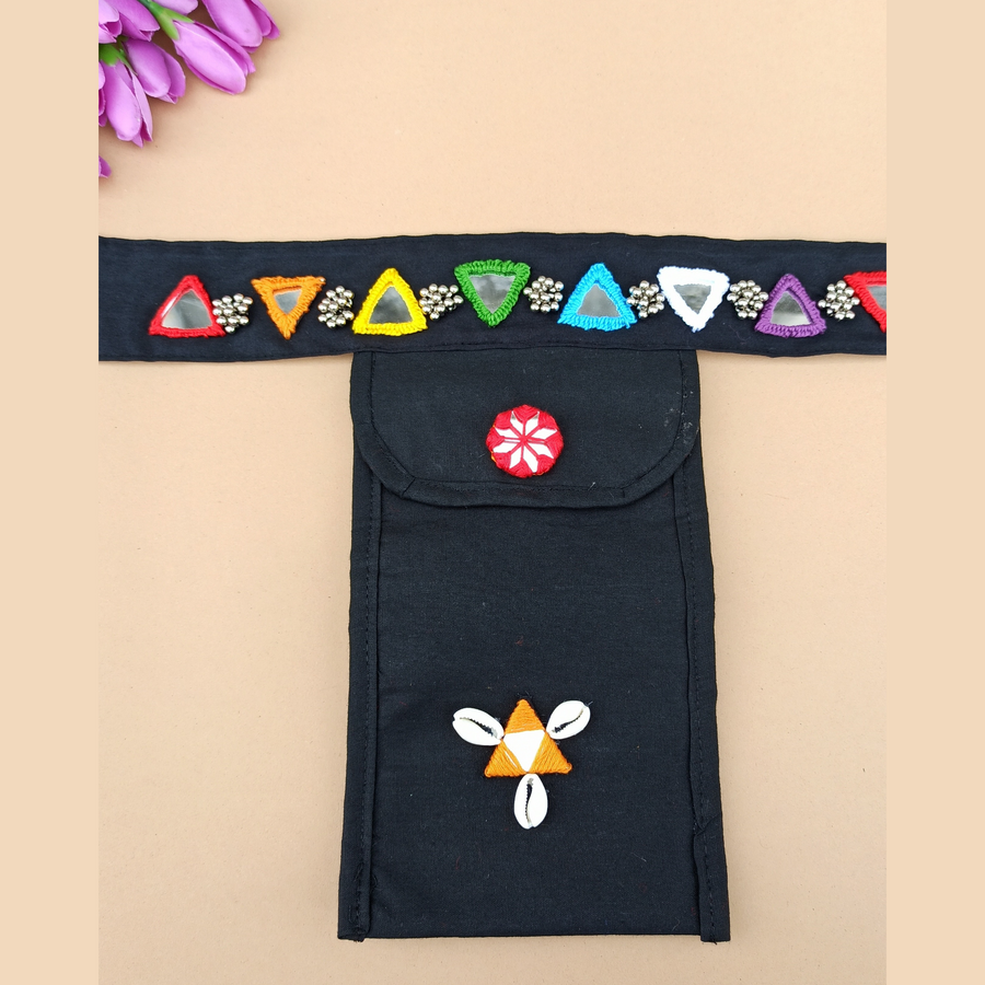 Triangle Mirror Waist Belt With Mobile Pouch