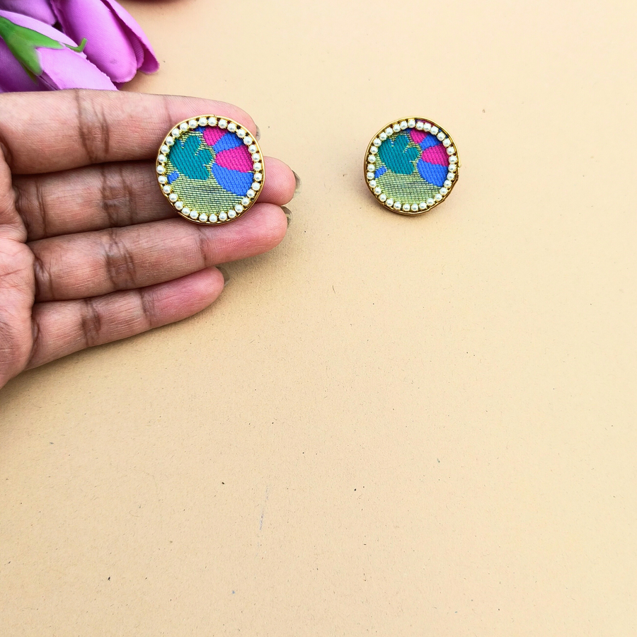 Blue Paithani Studs