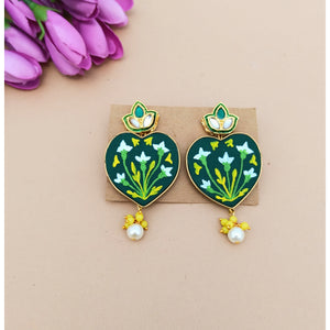 Green Dil Bloom Hand-painted Earrings