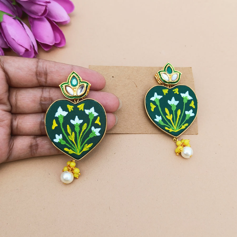 Green Dil Bloom Hand-painted Earrings