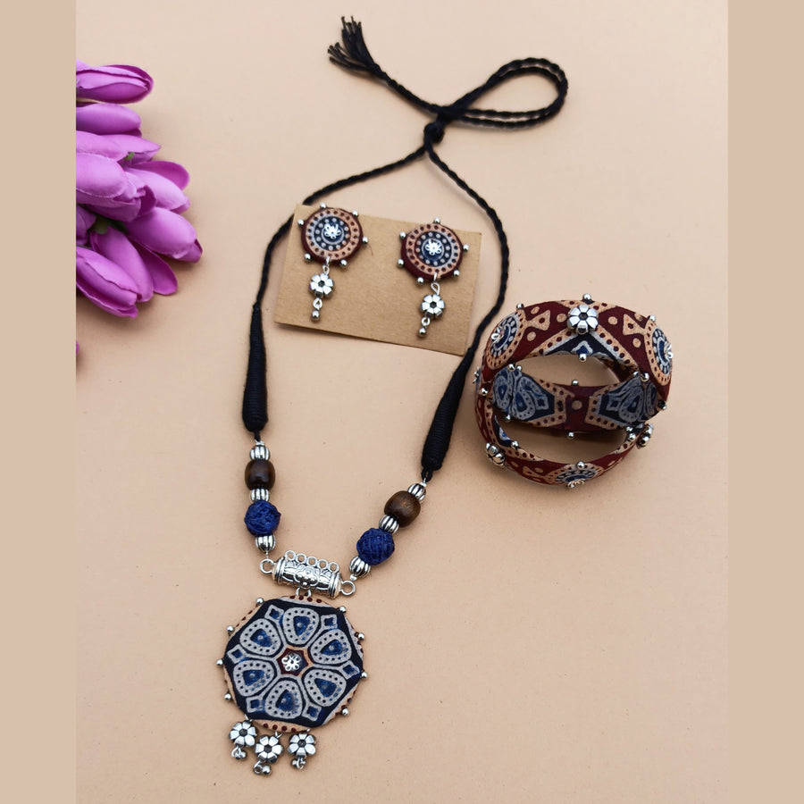 Ajrakh Print Fabric Jewellery Set