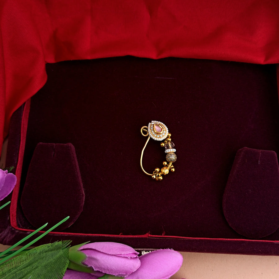 Pink AD Stone नथ