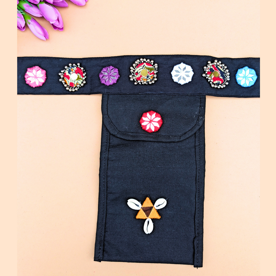 Round Mirror Waist Belt With Mobile Pouch
