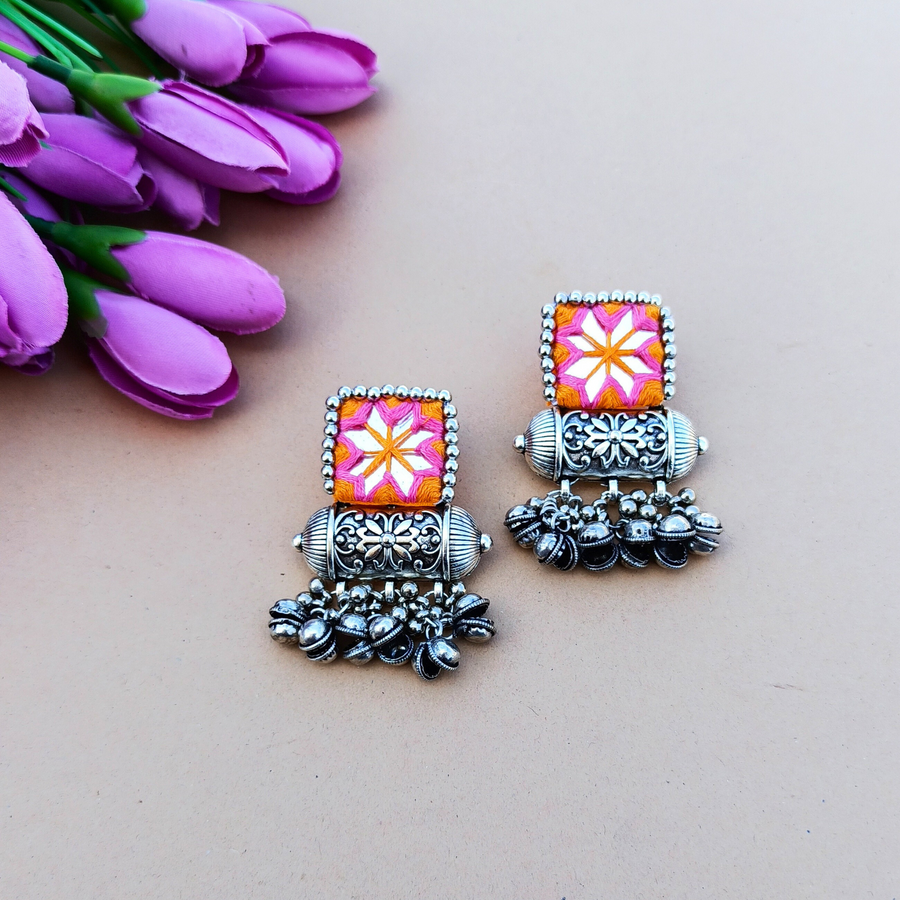 Multicolour Oxidised Mirror Earrings