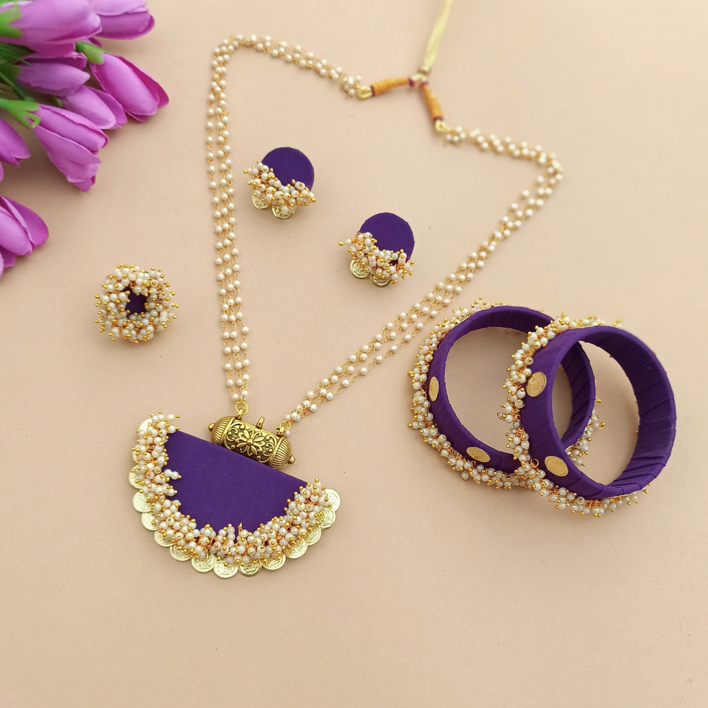 Purple Fabric Jewellery Set