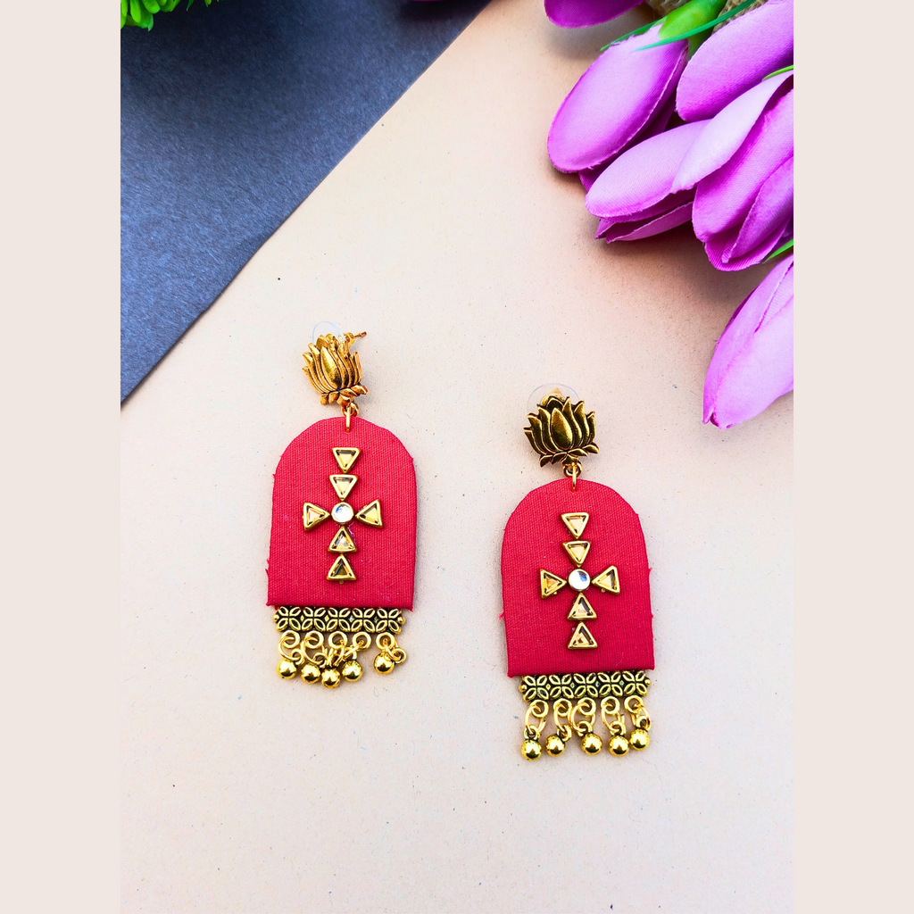 Red Lotus Ghungroo Earrings