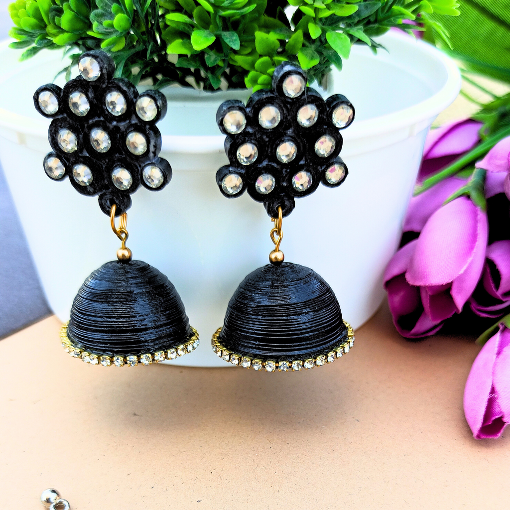 Black Quilling Jhumka Earrings
