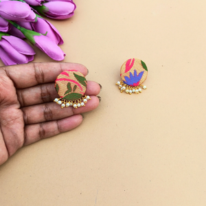 Pink Paithani Studs