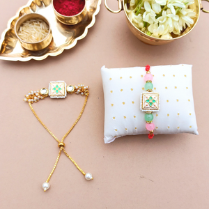 Meenakari Kundan Couple Rakhi