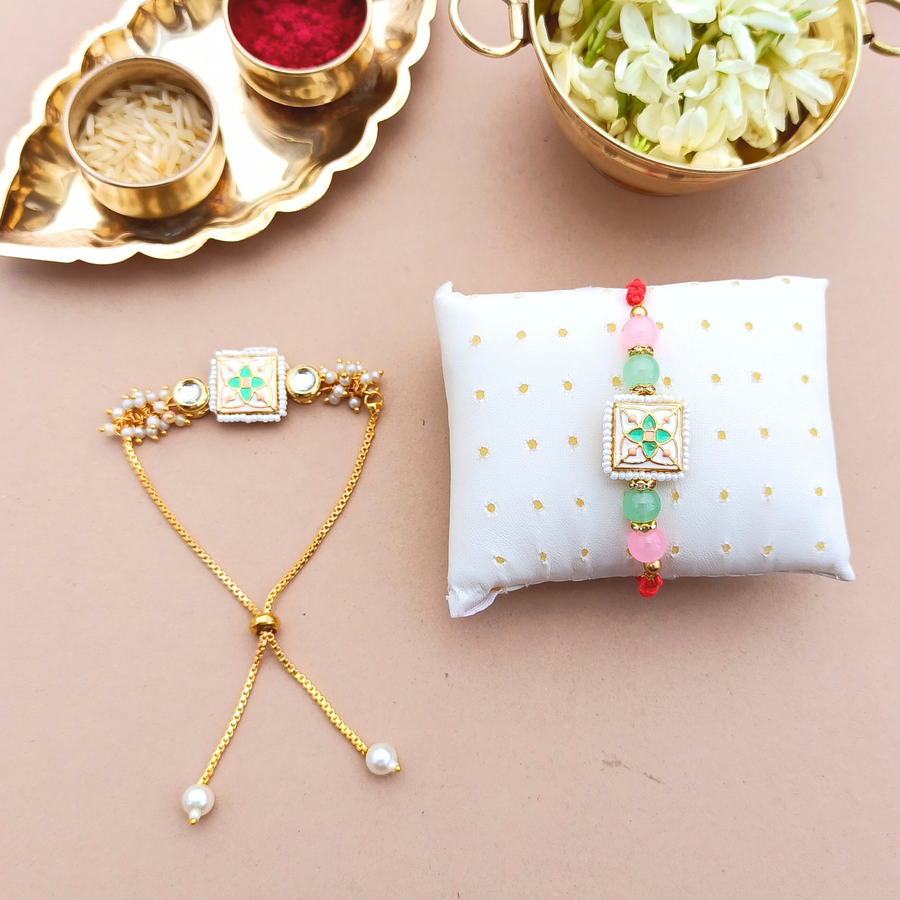 Meenakari Kundan Couple Rakhi