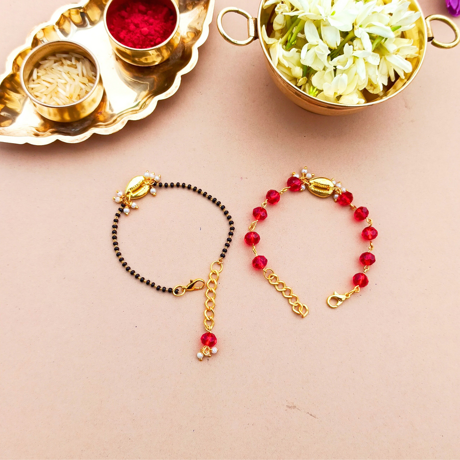Cowrie-Crystal Couple Rakhi