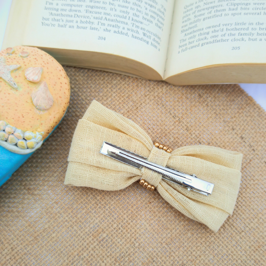 Golden Beaded Bow Clip