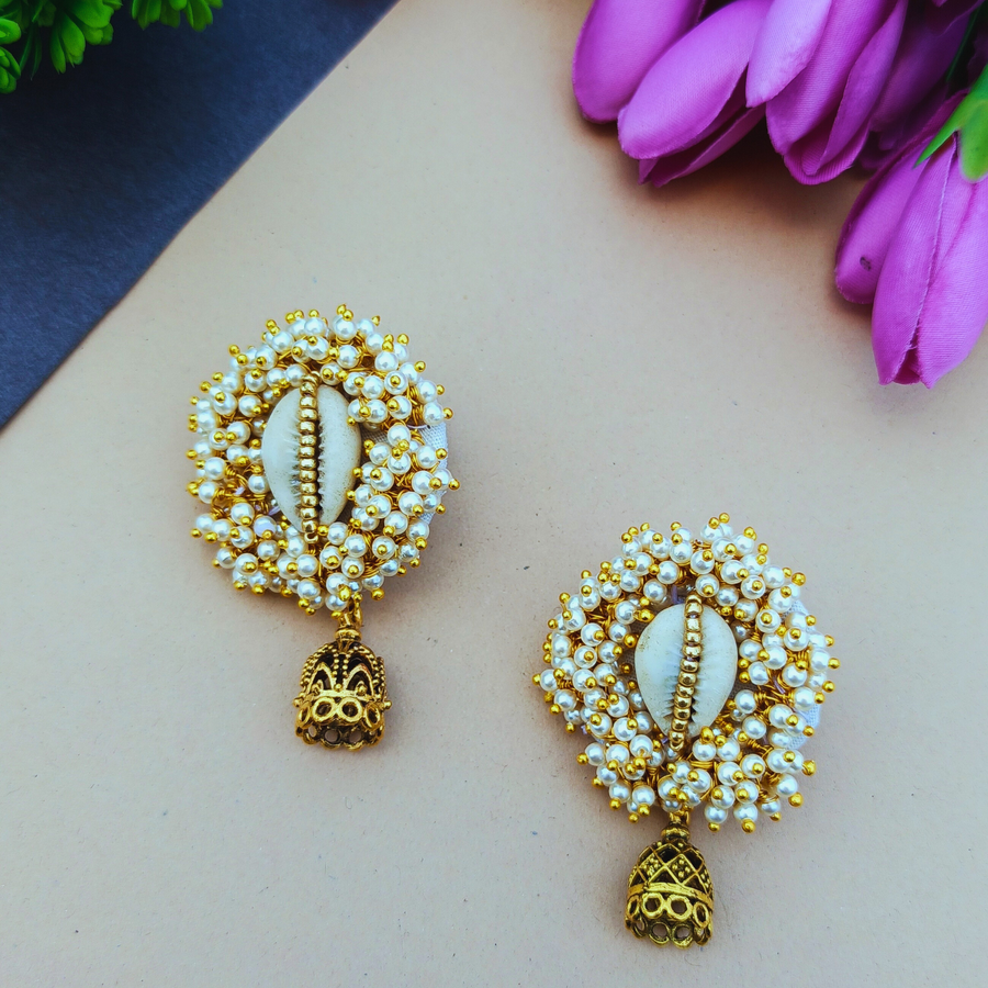 Cowrie Pearl Jhumka Earrings