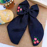 Black Embroidered Bow Hairclip