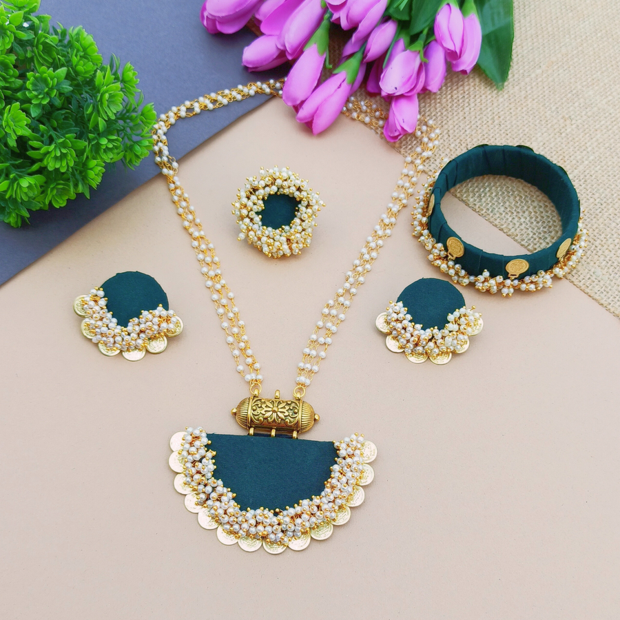 Green Fabric Jewellery Set