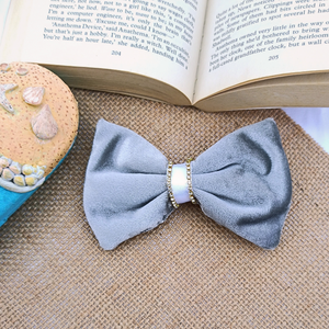 Gray Velvet Bow Hair Clip