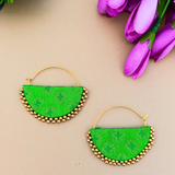 Light Green Brocade Hoop Earrings