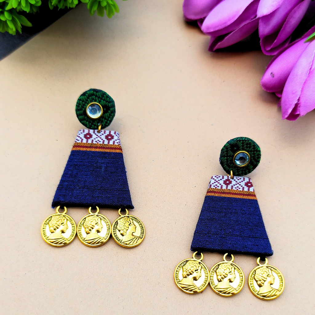 Blue Khun Border Earrings