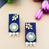 Blue Rectangular Mirror Kundan Earrings