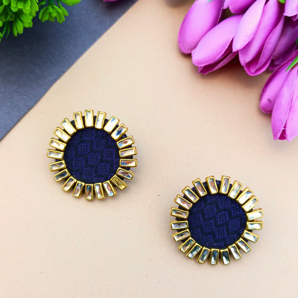 Khun Fabric Kundan Stud Earrings