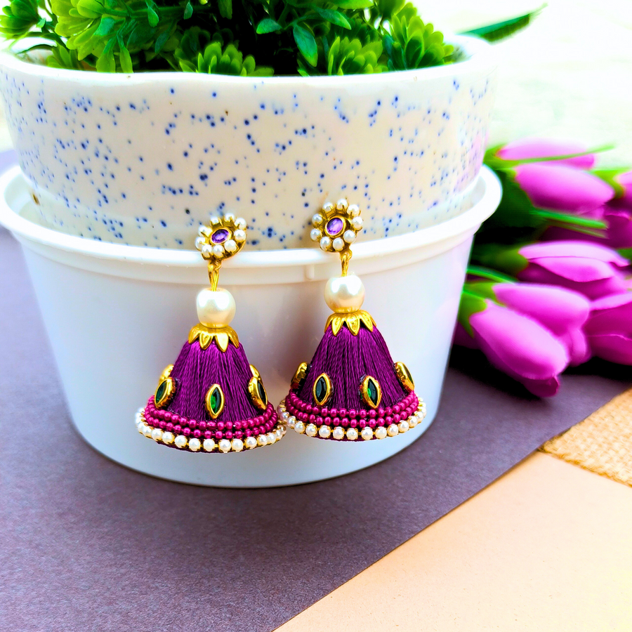 Magenta Silk Thread Jhumka