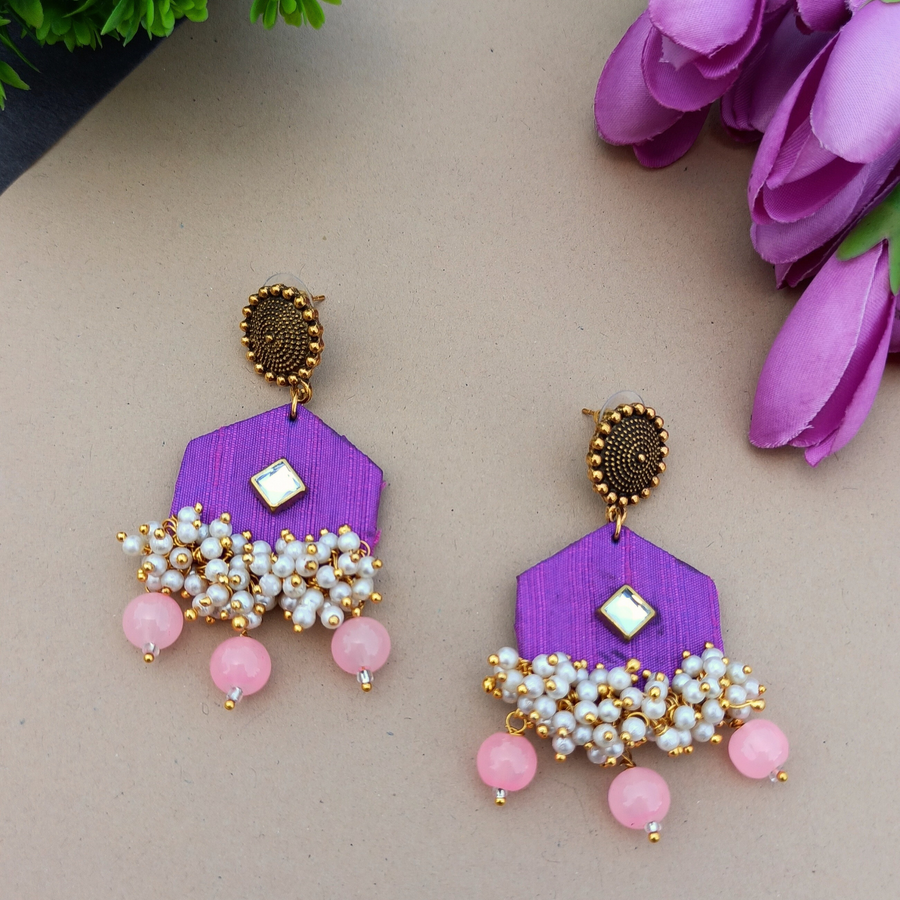 Purple Stud Jhumka Earrings