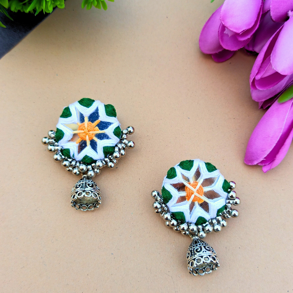 Tricolour Mirror Jhumka Earrings