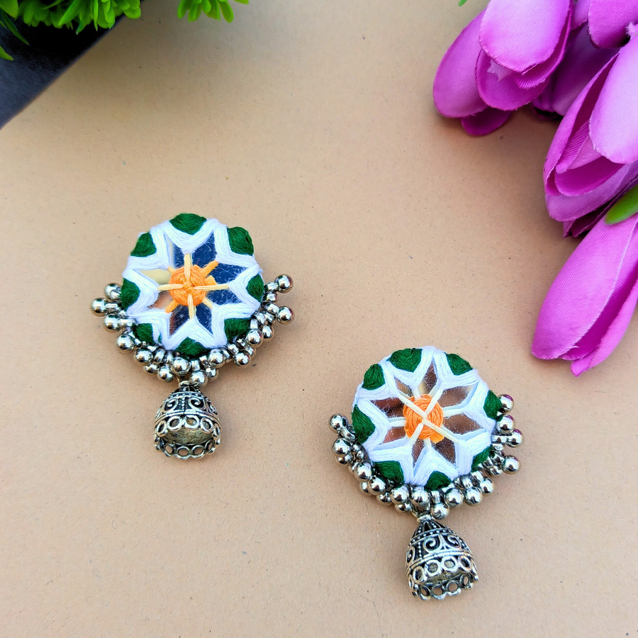 Tricolour Mirror Jhumka Earrings