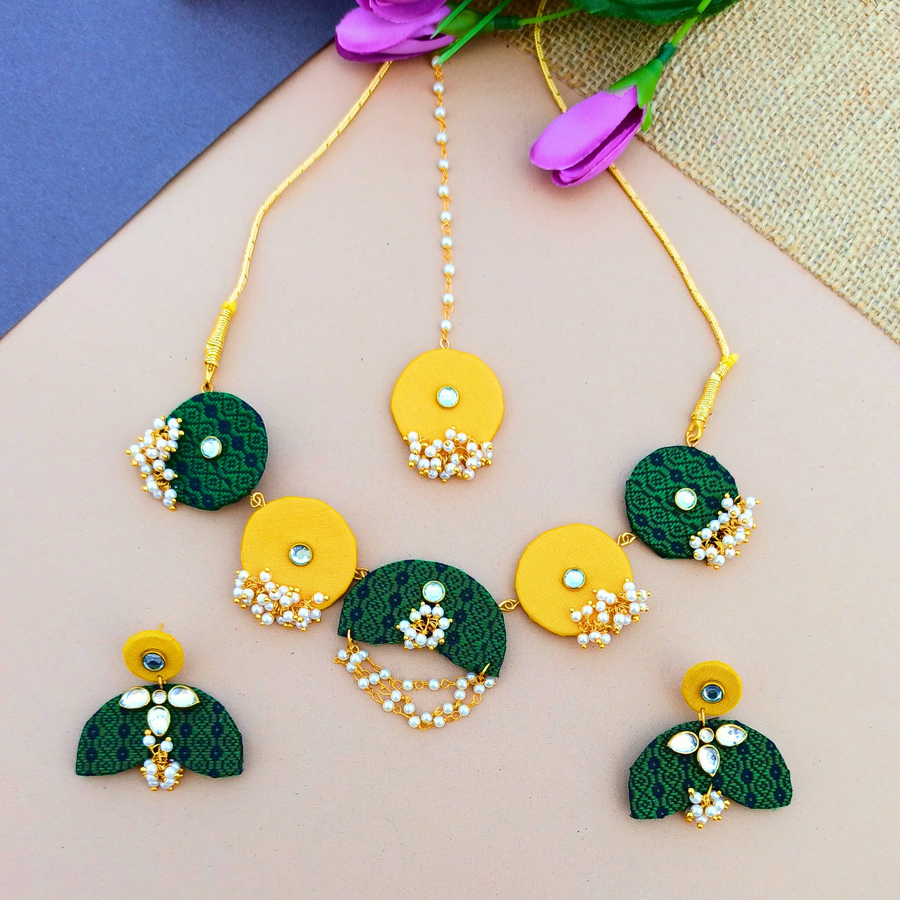 Haldi / Mehendi Fabric Jewellery Set