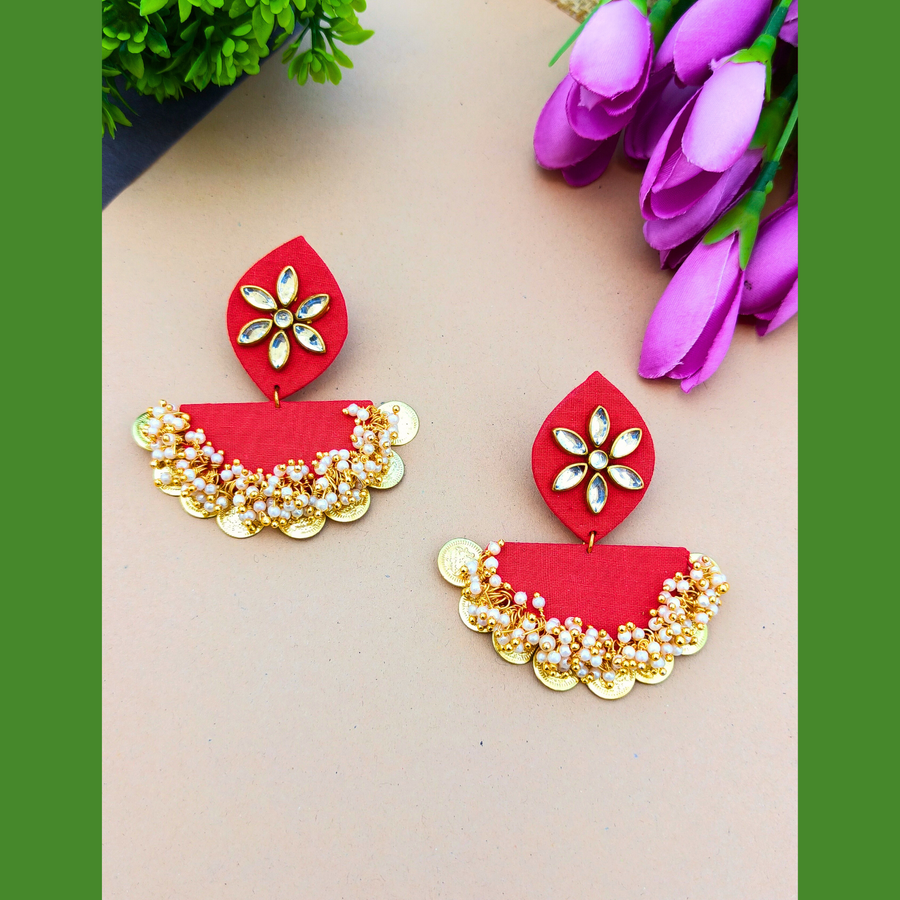 Red Diya Earrings