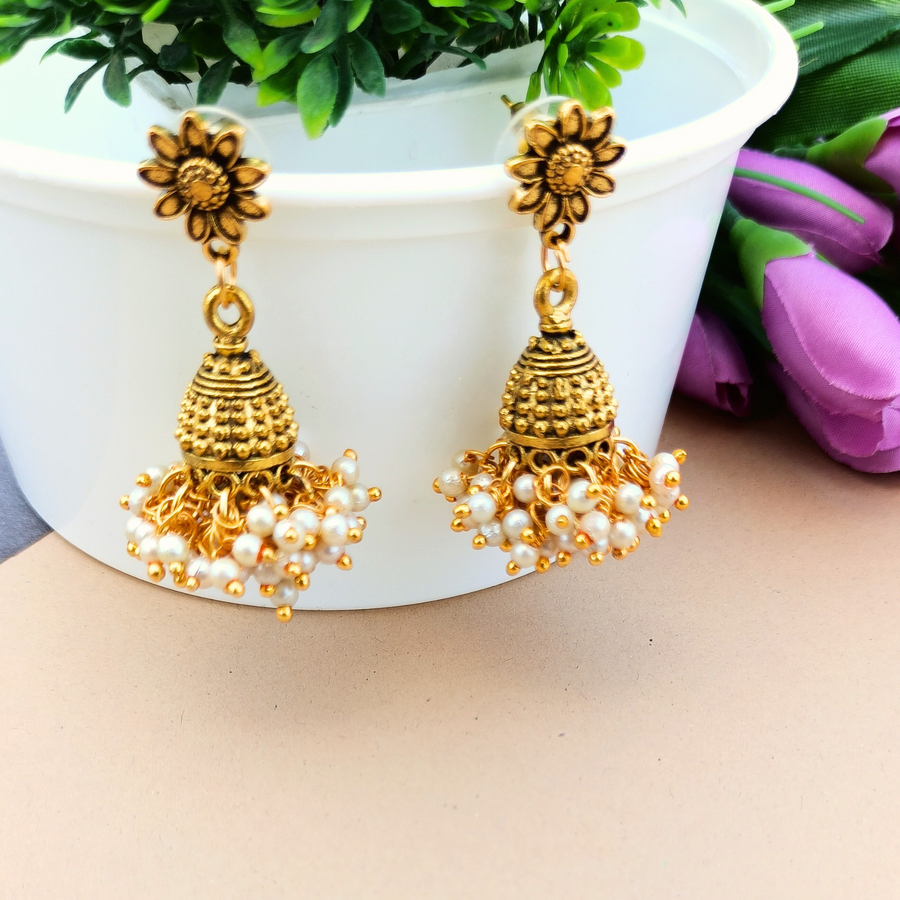 Antique Gold Traditional Jhumki Earrings