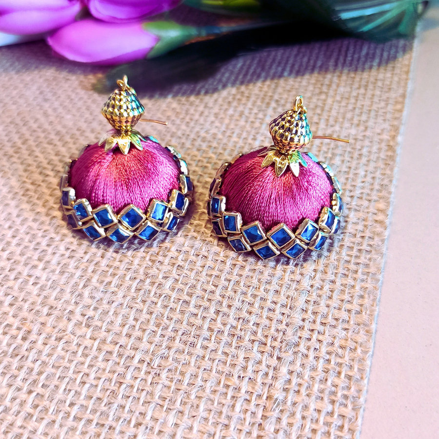 Pink Silk Thread Jhumka