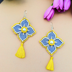 Yellow Flower Beaded Earrings