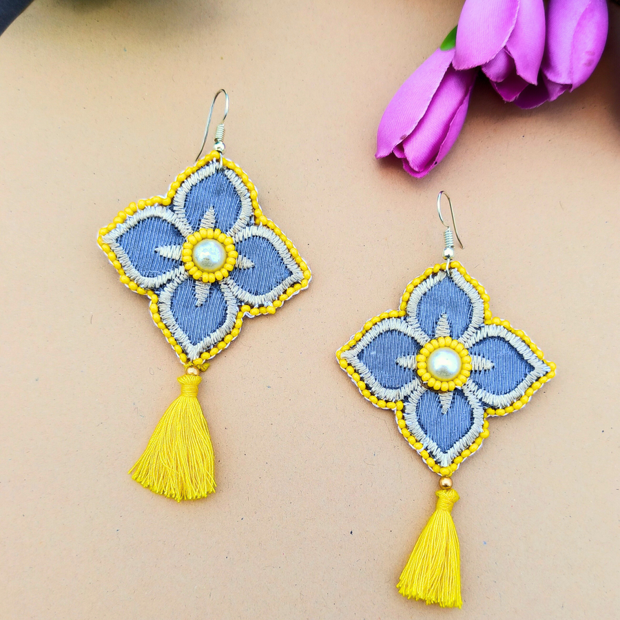 Yellow Flower Beaded Earrings
